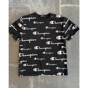 Vintage Champion Reverse Weave Label All-Over "C" Logo T-Shirt BLK HIP HOP